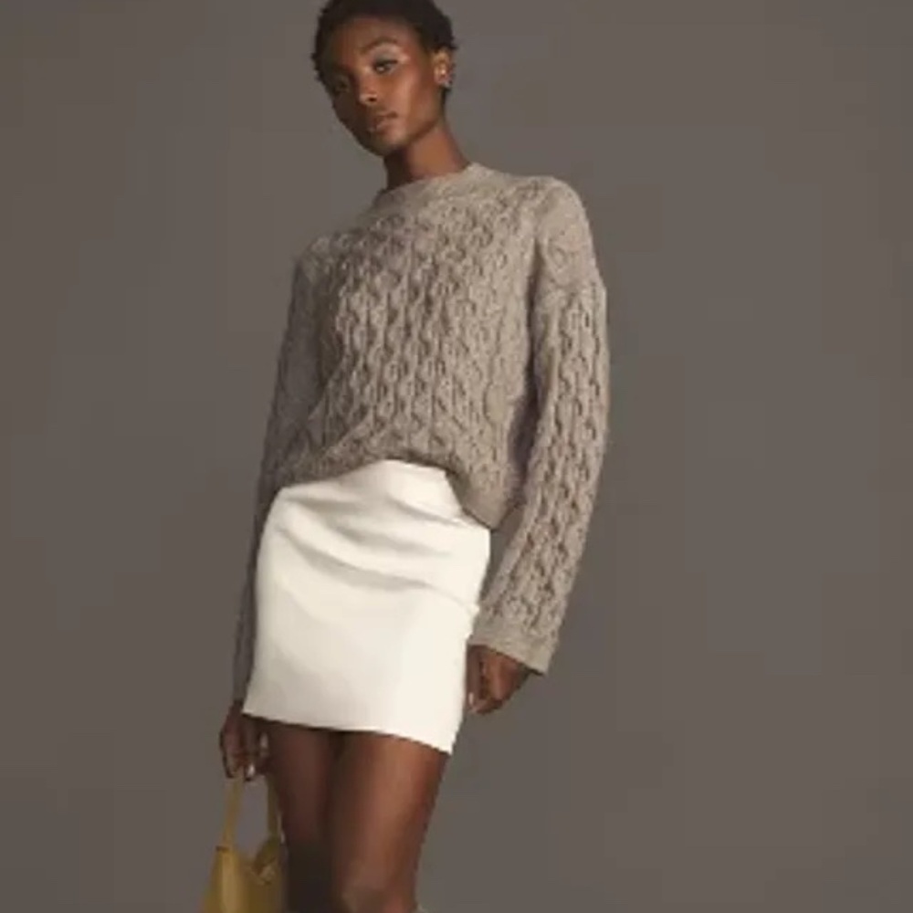 NWT Anthropologie Grey  4SI3NNA Long Sleeve Cropped Cable Sweater XS